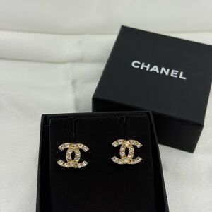 Chanel Classic Gold Crystal CC Stud Earrings